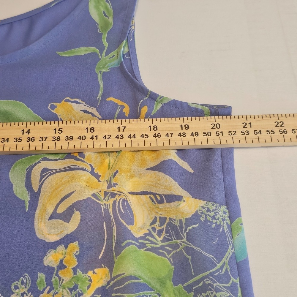 Emma James Liz Clairborne 3PC Skirt Set 14 Blue Floral Chiffon Blouse Tank L - Picture 5 of 16